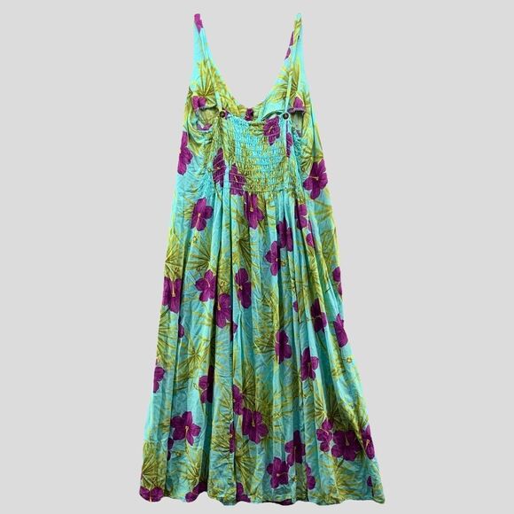 Vintage J&J Hawaii 100% Rayon Maxi Dress 2XL Tropical Granny Core Hippie Gypsy - Picture 2 of 15